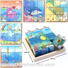 Wooden Cube 3D Puzzle Sea Animals | Wooden Cubes 3D Puzzle 6 in 1 with Tray | Developing of Fine Motor Skills Memory Toys for Kids | Learning Shape Color and Sorting | Birthday Gift for Kids Sea Animals B07JYP7VPK
